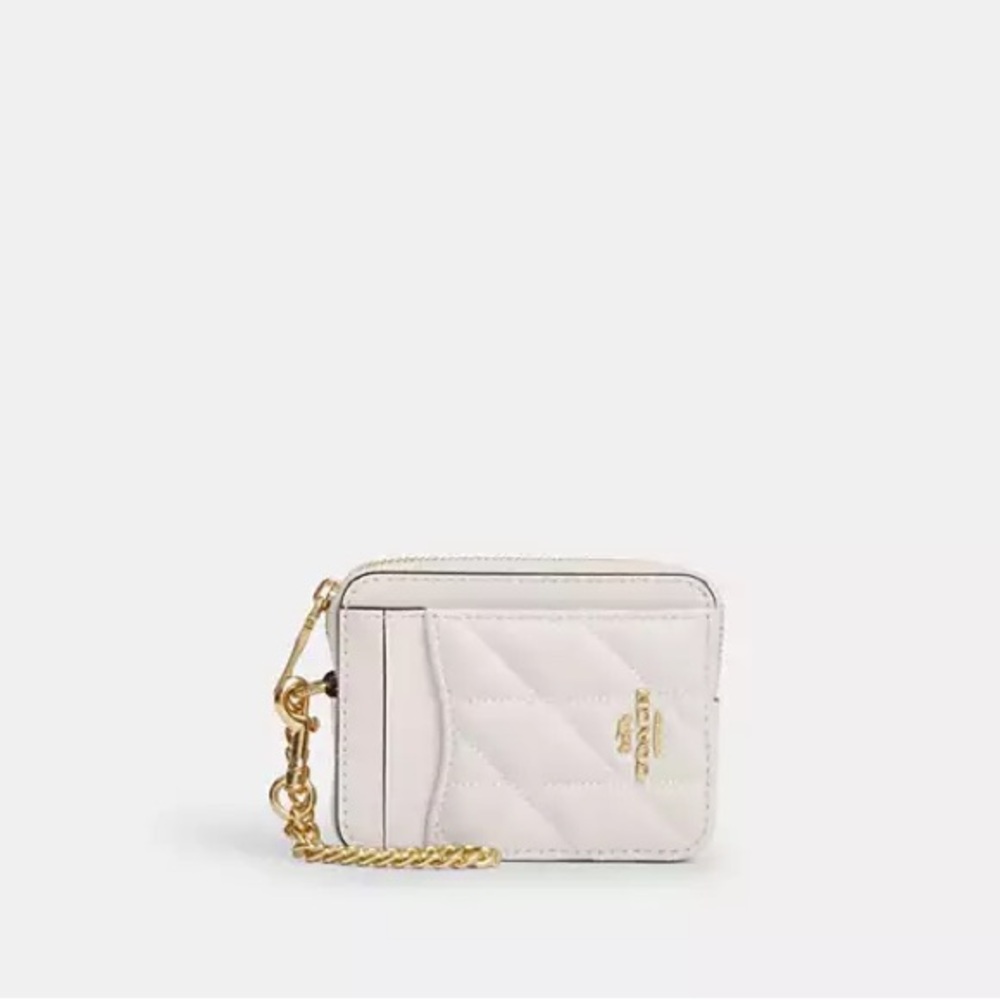 Coach Zip Card Case With Quilting - Gold/chalk NWT